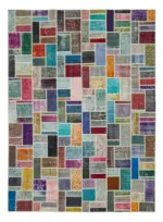 Patchwork Multi Pamuk Üzerine Yün El Dokuma Kilim-263x358