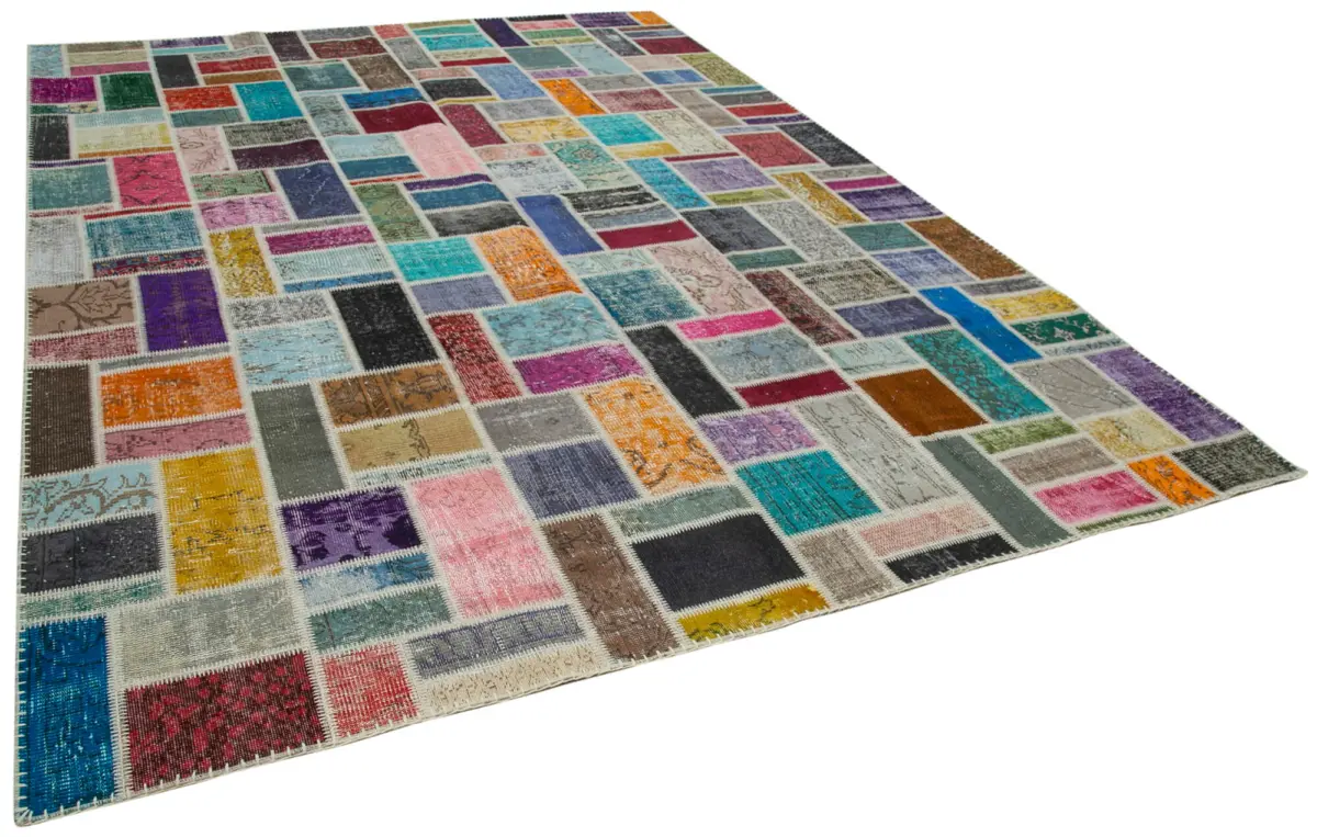 Patchwork Multi Pamuk Üzerine Yün El Dokuma Kilim-263x358 - Görsel 2
