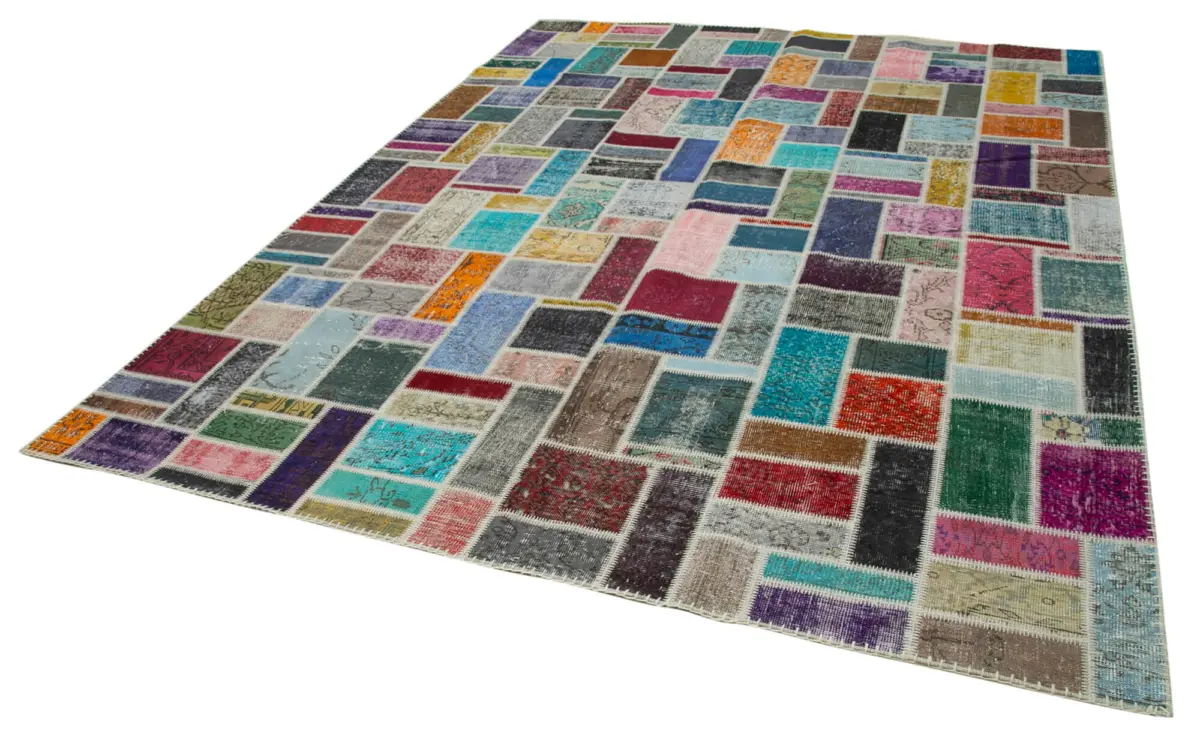 Patchwork Multi Pamuk Üzerine Yün El Dokuma Kilim-263x358 - Görsel 3