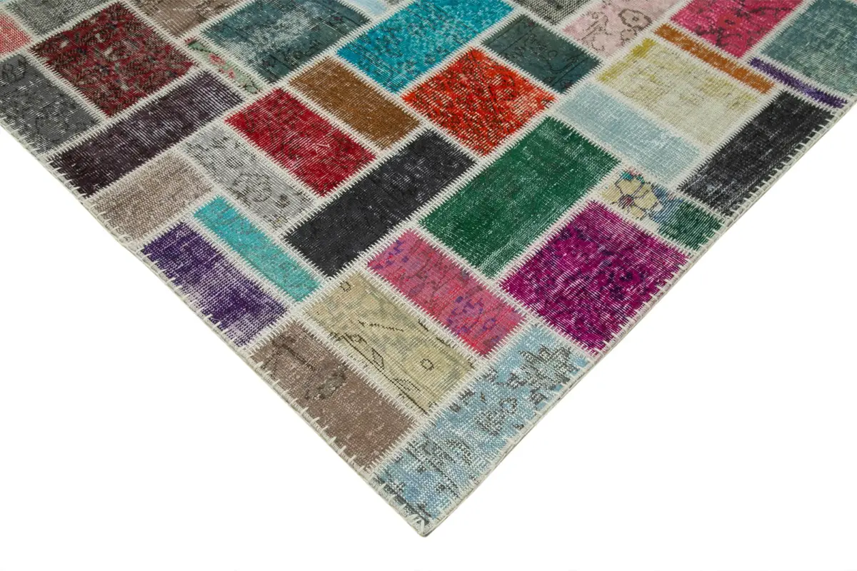 Patchwork Multi Pamuk Üzerine Yün El Dokuma Kilim-263x358 - Görsel 4