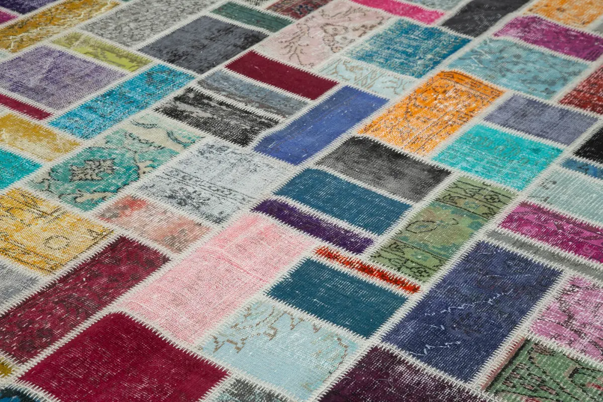 Patchwork Multi Pamuk Üzerine Yün El Dokuma Kilim-263x358 - Görsel 5