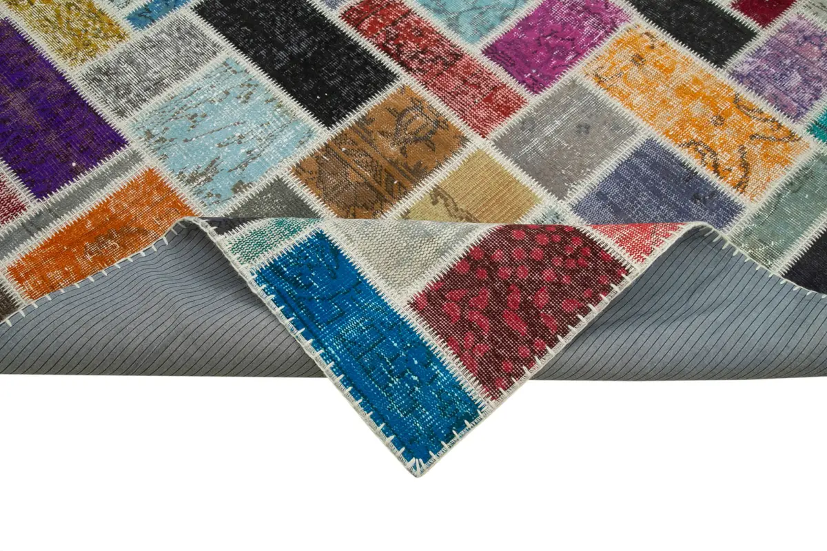 Patchwork Multi Pamuk Üzerine Yün El Dokuma Kilim-263x358 - Görsel 6