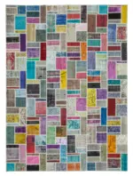 Patchwork Multi Pamuk Üzerine Yün El Dokuma Kilim-265x360
