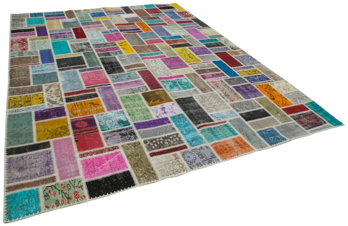 Patchwork Multi Pamuk Üzerine Yün El Dokuma Kilim-265x360 - Görsel 2