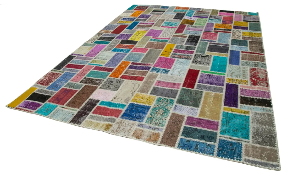 Patchwork Multi Pamuk Üzerine Yün El Dokuma Kilim-265x360 - Görsel 3