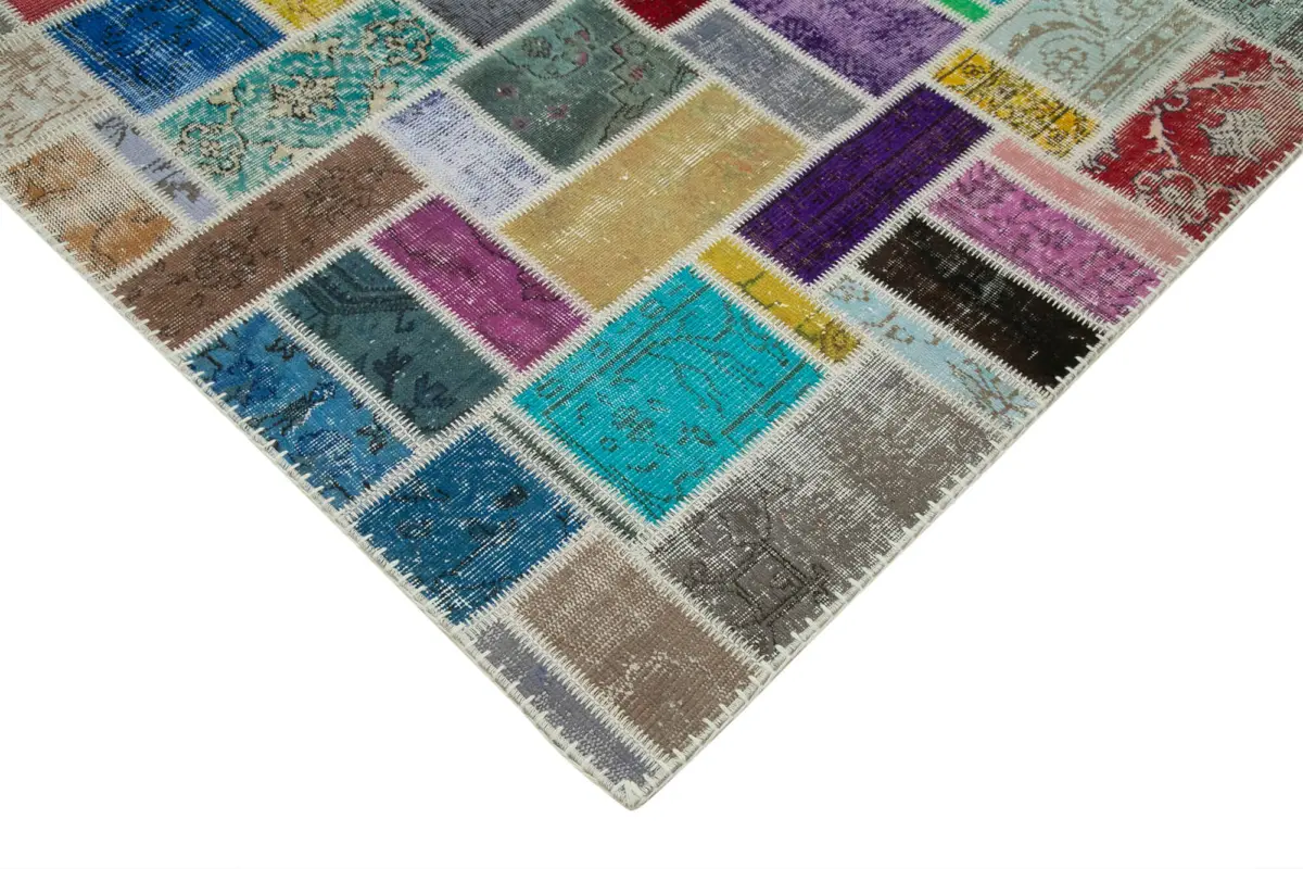 Patchwork Multi Pamuk Üzerine Yün El Dokuma Kilim-265x360 - Görsel 4