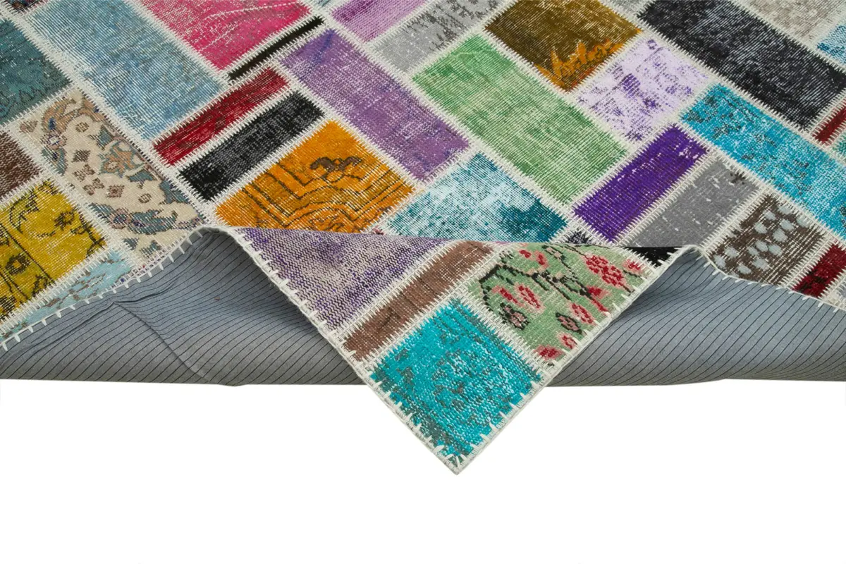 Patchwork Multi Pamuk Üzerine Yün El Dokuma Kilim-265x360 - Görsel 6
