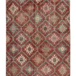 Damalı Modern Dizayn Geometrik Kırmızı Pamuk Üstü Yün El Dokuma Halı-155x285