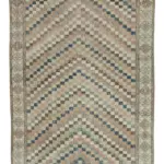 Damalı Modern Dizayn Geometrik Bej Pamuk Üstü Yün El Dokuma Halı-164x291