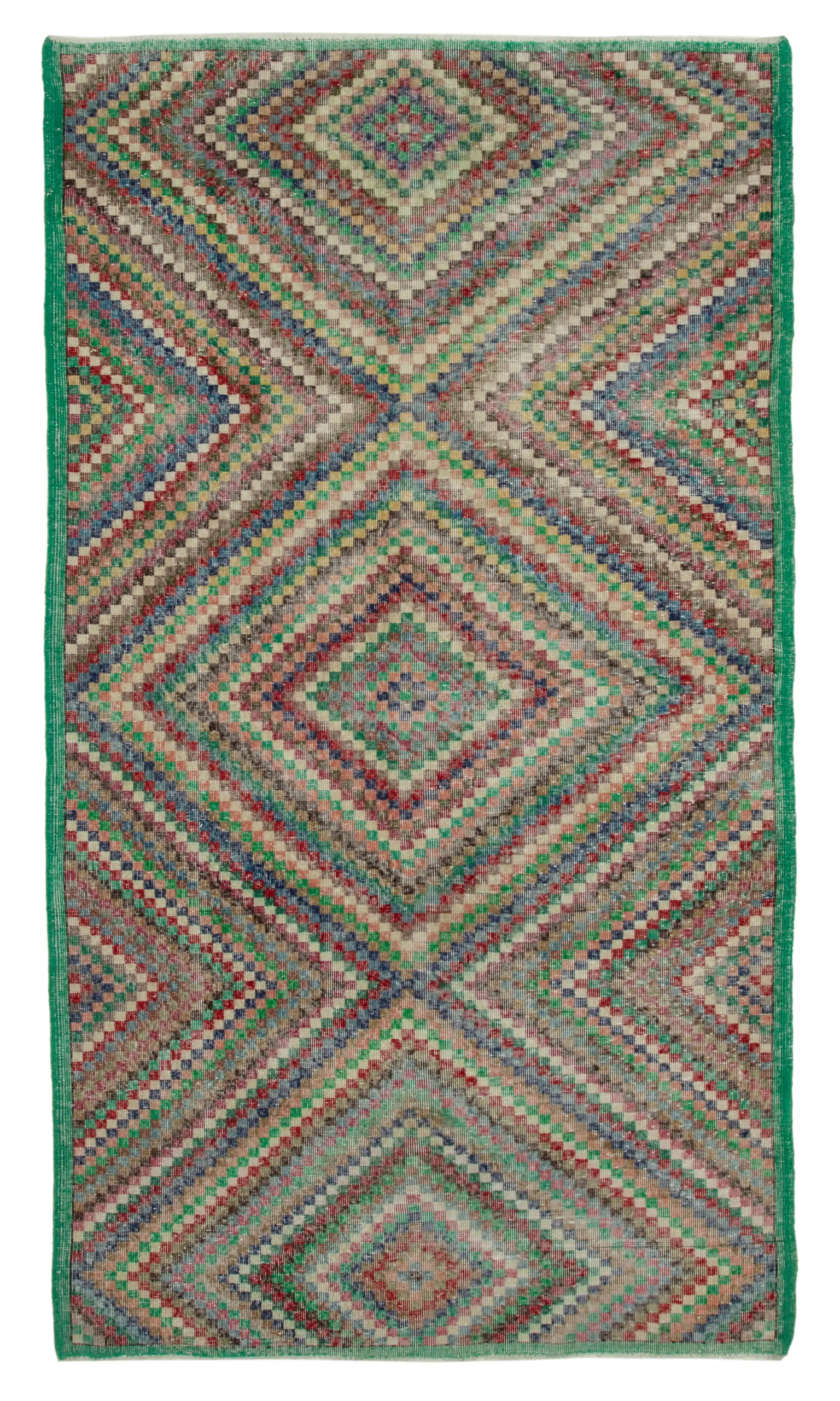 Damalı Modern Dizayn Geometrik Multi Renk Pamuk Üstü Yün El Dokuma Halı-167x295 - Görsel 1