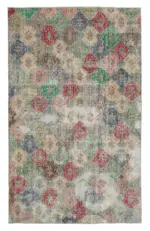 Damalı Modern Dizayn Geometrik Bej Pamuk Üstü Yün El Dokuma Halı-173x285