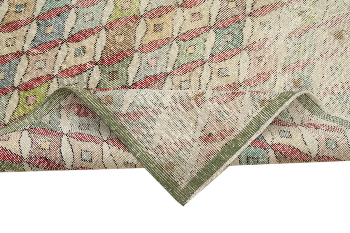 Damalı Modern Dizayn Geometrik Bej Pamuk Üstü Yün El Dokuma Halı-154x287 - Görsel 6