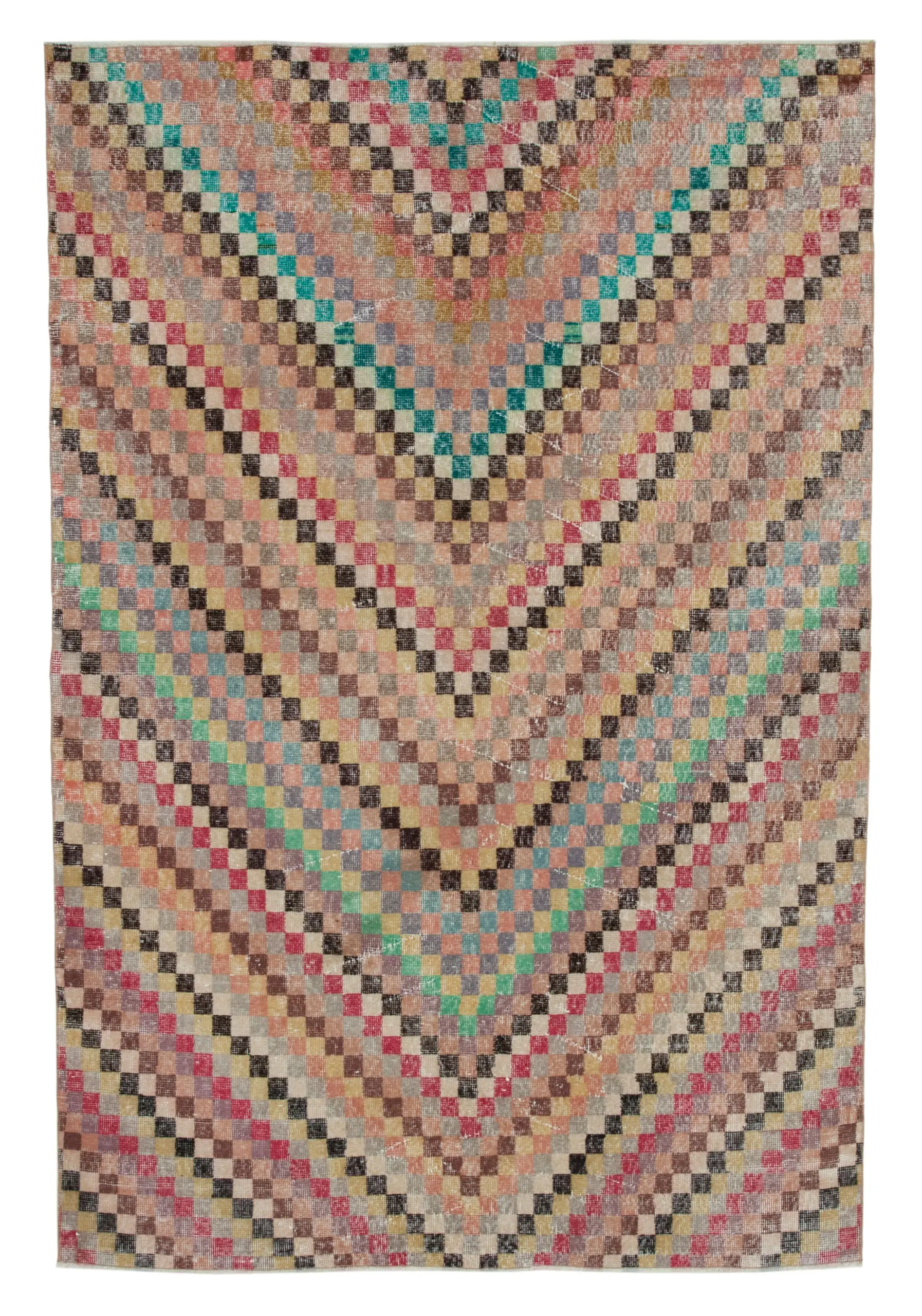 Damalı Modern Dizayn Geometrik Multi Renk Pamuk Üstü Yün El Dokuma Halı-174x263 - Görsel 1