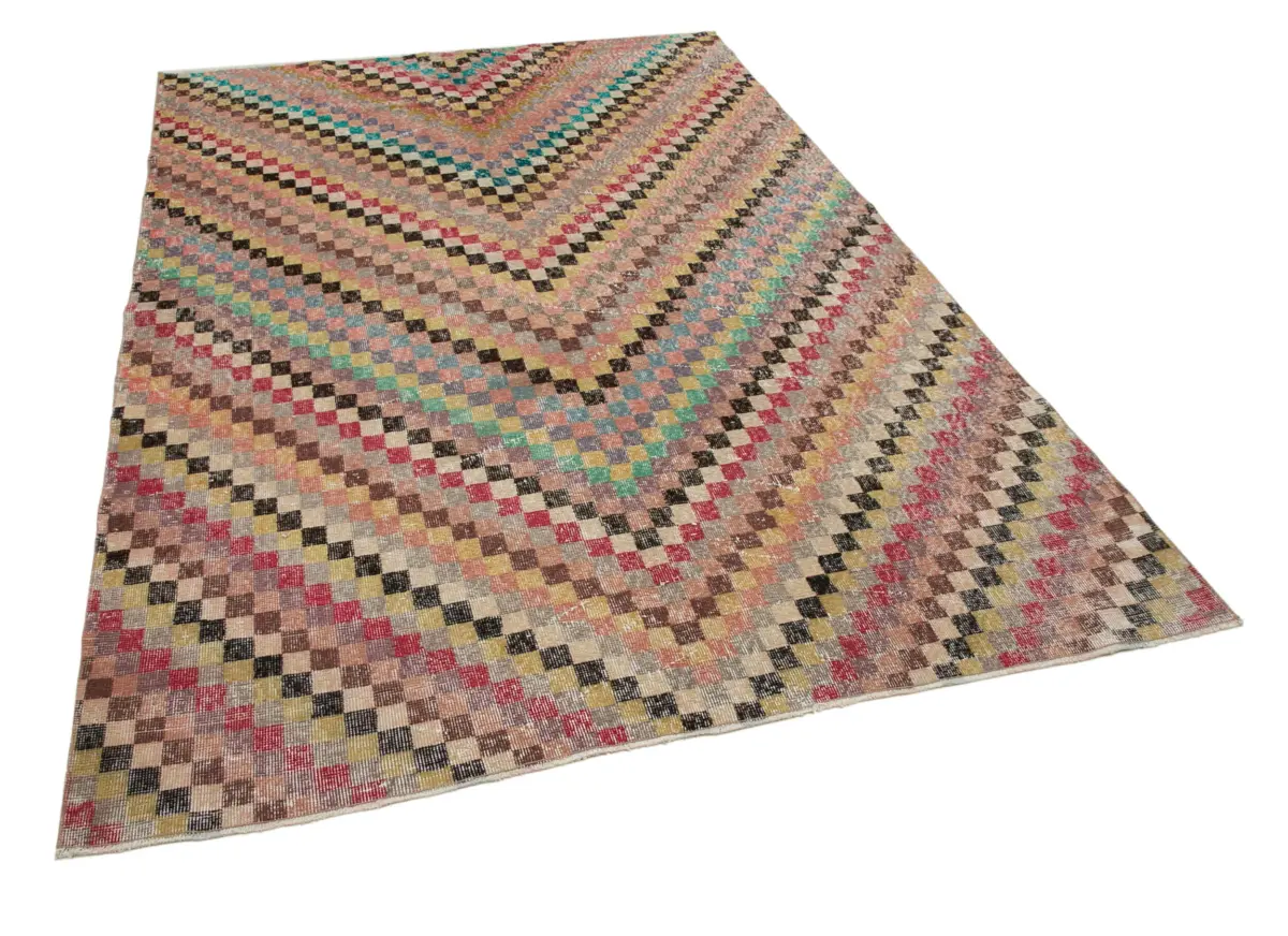 Damalı Modern Dizayn Geometrik Multi Renk Pamuk Üstü Yün El Dokuma Halı-174x263 - Görsel 2