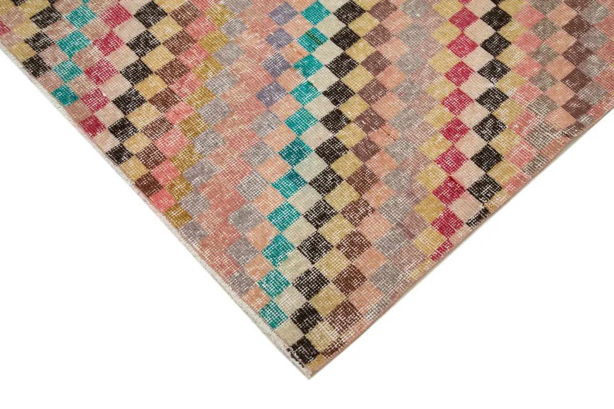 Damalı Modern Dizayn Geometrik Multi Renk Pamuk Üstü Yün El Dokuma Halı-174x263 - Görsel 4