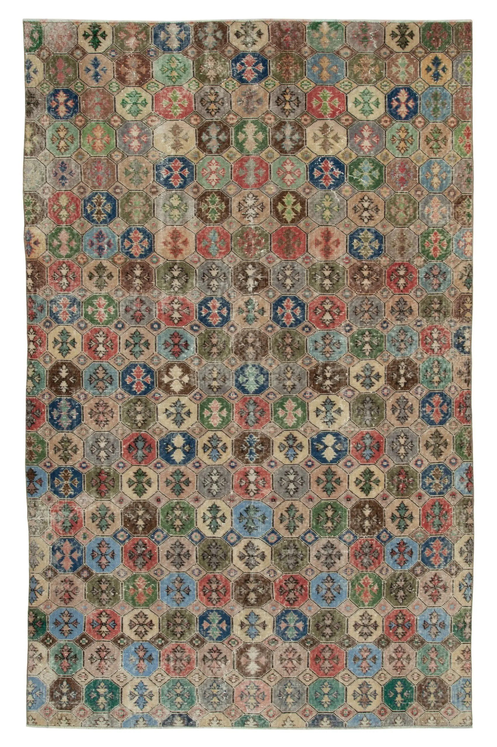 Damalı Modern Dizayn Geometrik Multi Renk Pamuk Üstü Yün El Dokuma Halı-180x287 - Görsel 1