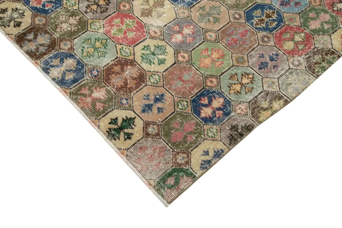 Damalı Modern Dizayn Geometrik Multi Renk Pamuk Üstü Yün El Dokuma Halı-180x287 - Görsel 4