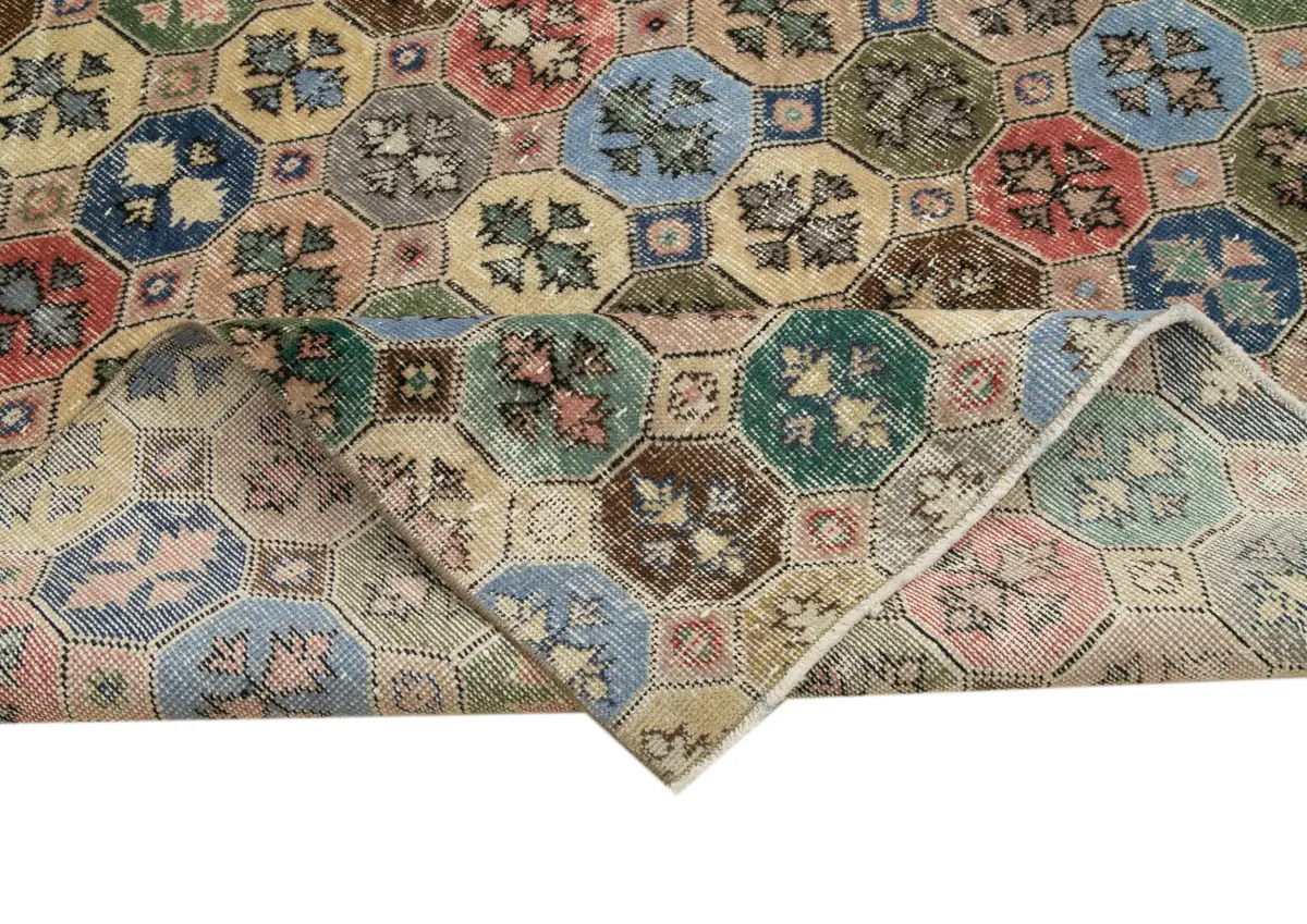 Damalı Modern Dizayn Geometrik Multi Renk Pamuk Üstü Yün El Dokuma Halı-180x287 - Görsel 6