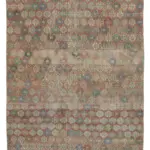 Damalı Modern Dizayn Geometrik Bej Pamuk Üstü Yün El Dokuma Halı-188x261