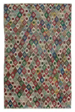 Damalı Modern Dizayn Geometrik Multi Renk Pamuk Üstü Yün El Dokuma Halı-184x291