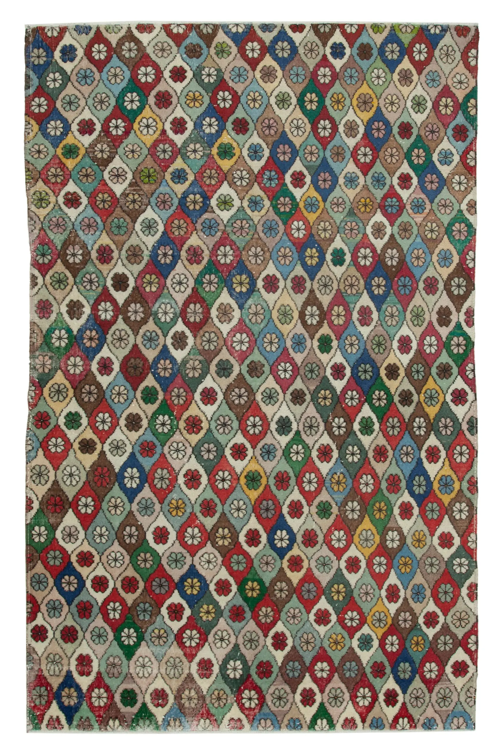 Damalı Modern Dizayn Geometrik Multi Renk Pamuk Üstü Yün El Dokuma Halı-184x291 - Görsel 1