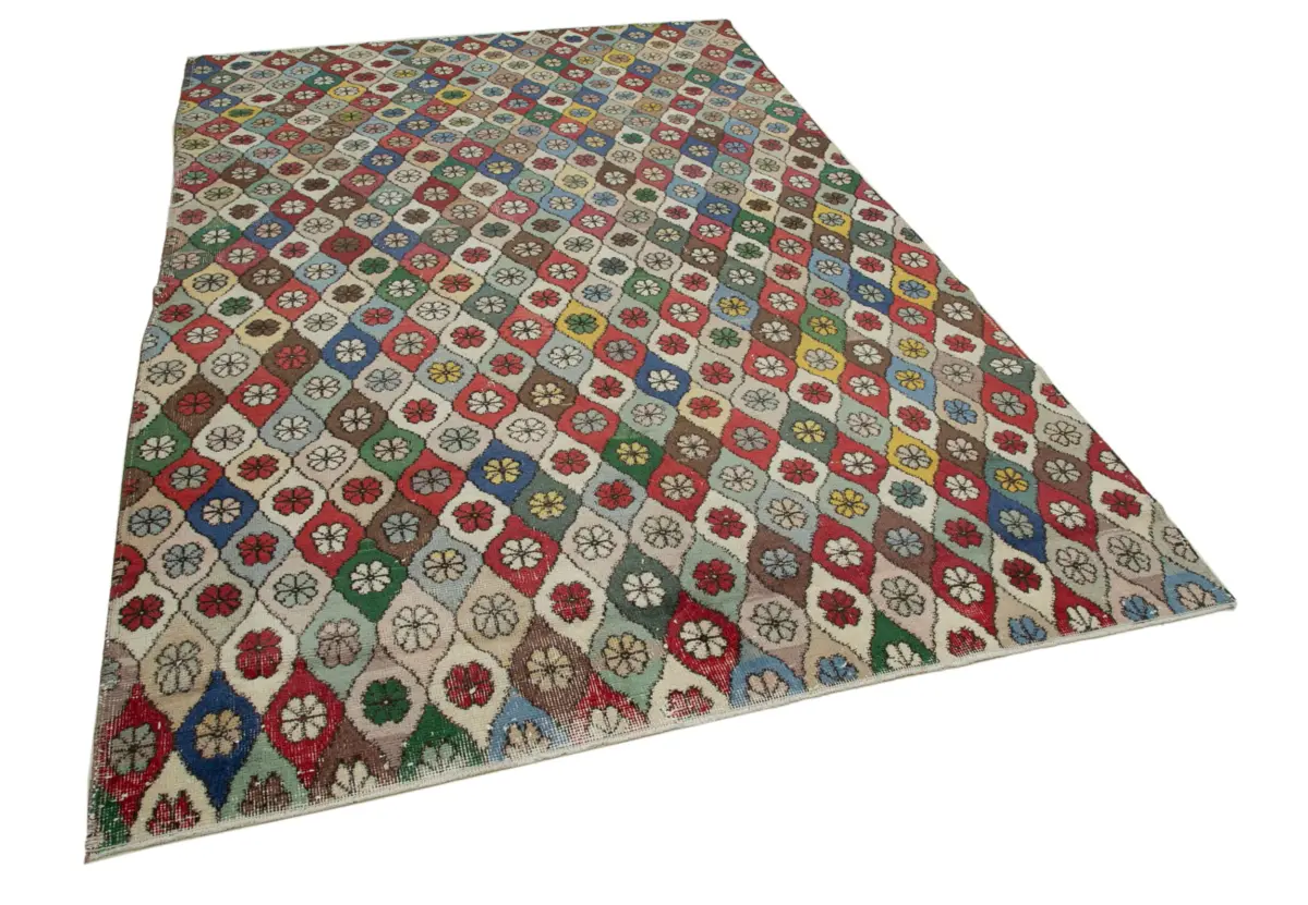 Damalı Modern Dizayn Geometrik Multi Renk Pamuk Üstü Yün El Dokuma Halı-184x291 - Görsel 2