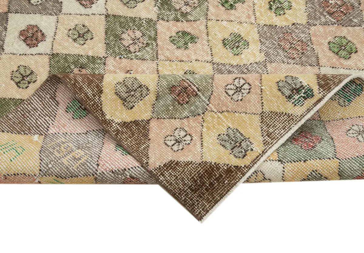 Damalı Modern Dizayn Geometrik Bej Pamuk Üstü Yün El Dokuma Halı-151x261 - Görsel 6