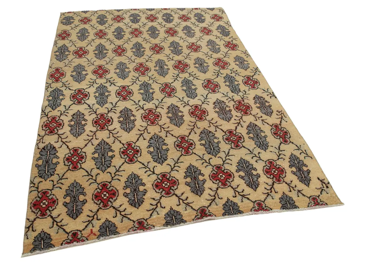 Damalı Modern Dizayn Geometrik Sarı Pamuk Üstü Yün El Dokuma Halı-148x233 - Görsel 2