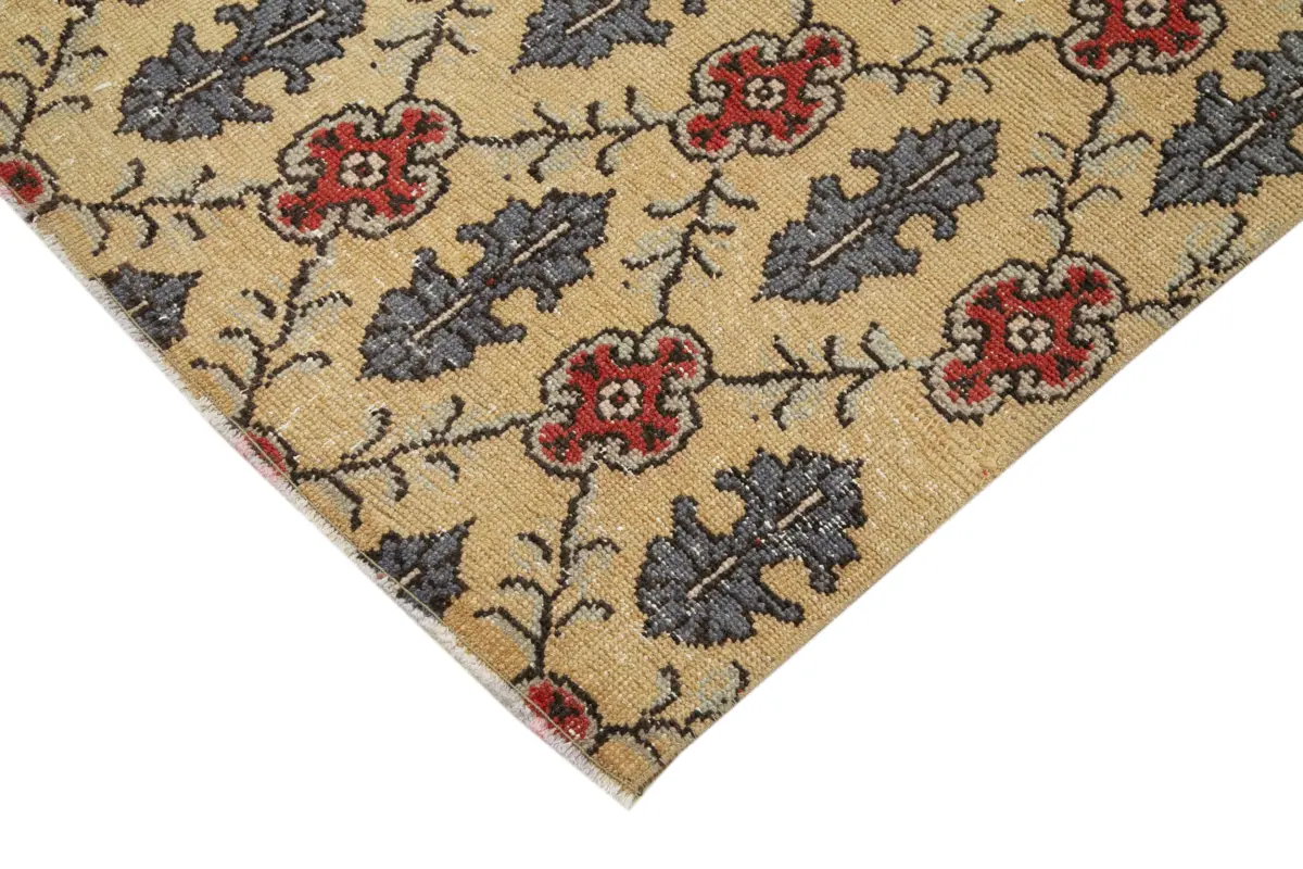 Damalı Modern Dizayn Geometrik Sarı Pamuk Üstü Yün El Dokuma Halı-148x233 - Görsel 4