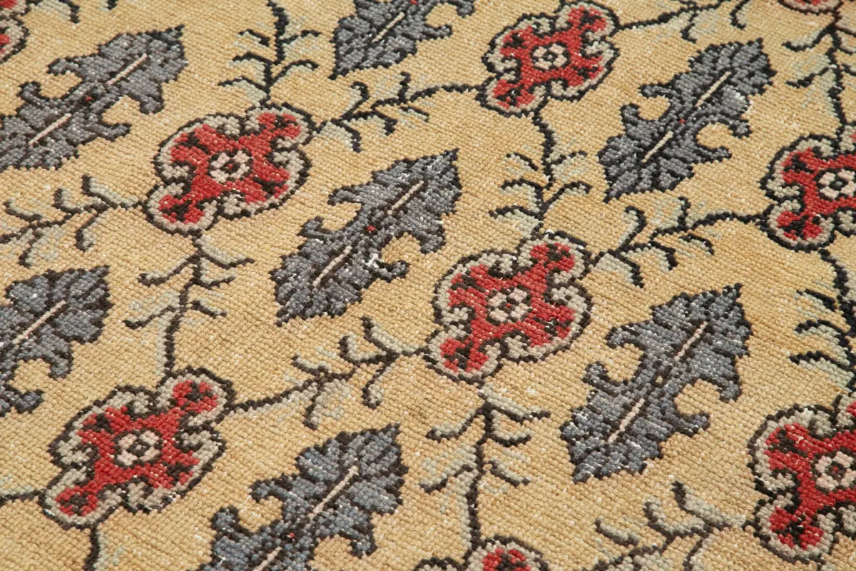 Damalı Modern Dizayn Geometrik Sarı Pamuk Üstü Yün El Dokuma Halı-148x233 - Görsel 5