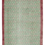 Damalı Modern Dizayn Geometrik Yeşil Pamuk Üstü Yün El Dokuma Halı-196x288