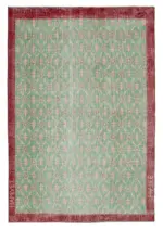 Damalı Modern Dizayn Geometrik Yeşil Pamuk Üstü Yün El Dokuma Halı-196x288