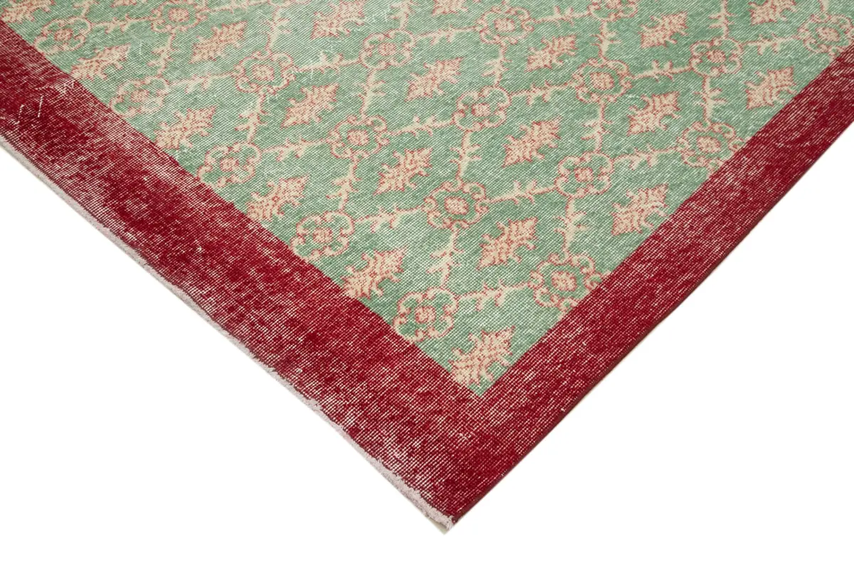 Damalı Modern Dizayn Geometrik Yeşil Pamuk Üstü Yün El Dokuma Halı-196x288 - Görsel 4