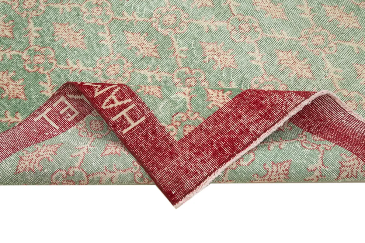 Damalı Modern Dizayn Geometrik Yeşil Pamuk Üstü Yün El Dokuma Halı-196x288 - Görsel 6