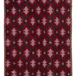 Damalı Modern Dizayn Geometrik Kırmızı Pamuk Üstü Yün El Dokuma Halı-172x306