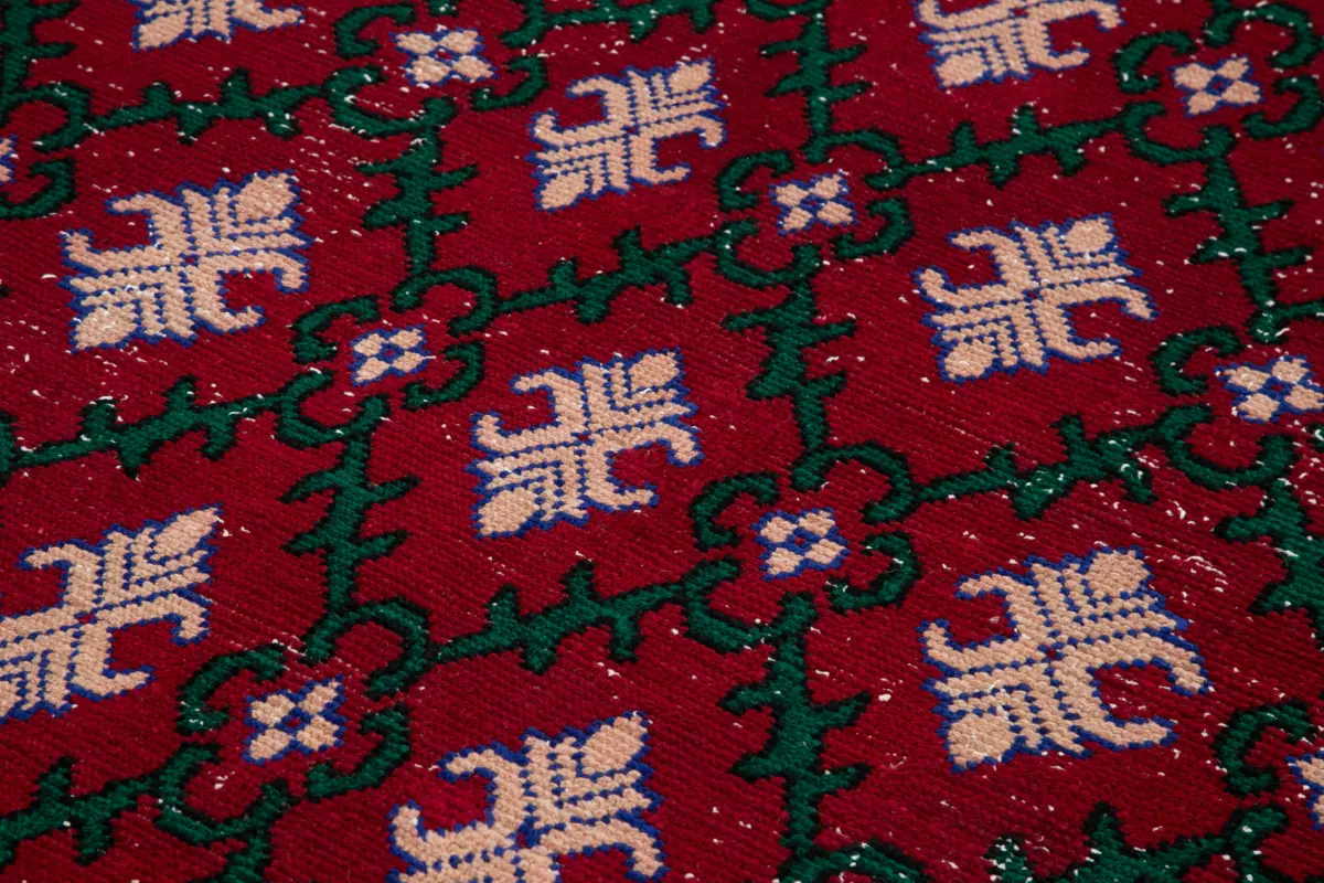 Damalı Modern Dizayn Geometrik Kırmızı Pamuk Üstü Yün El Dokuma Halı-172x306 - Görsel 5