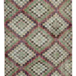 Damalı Modern Dizayn Geometrik Multi Renk Pamuk Üstü Yün El Dokuma Halı-138x305