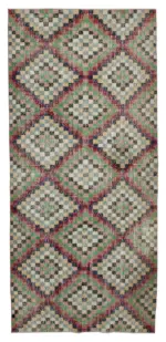 Damalı Modern Dizayn Geometrik Multi Renk Pamuk Üstü Yün El Dokuma Halı-138x305