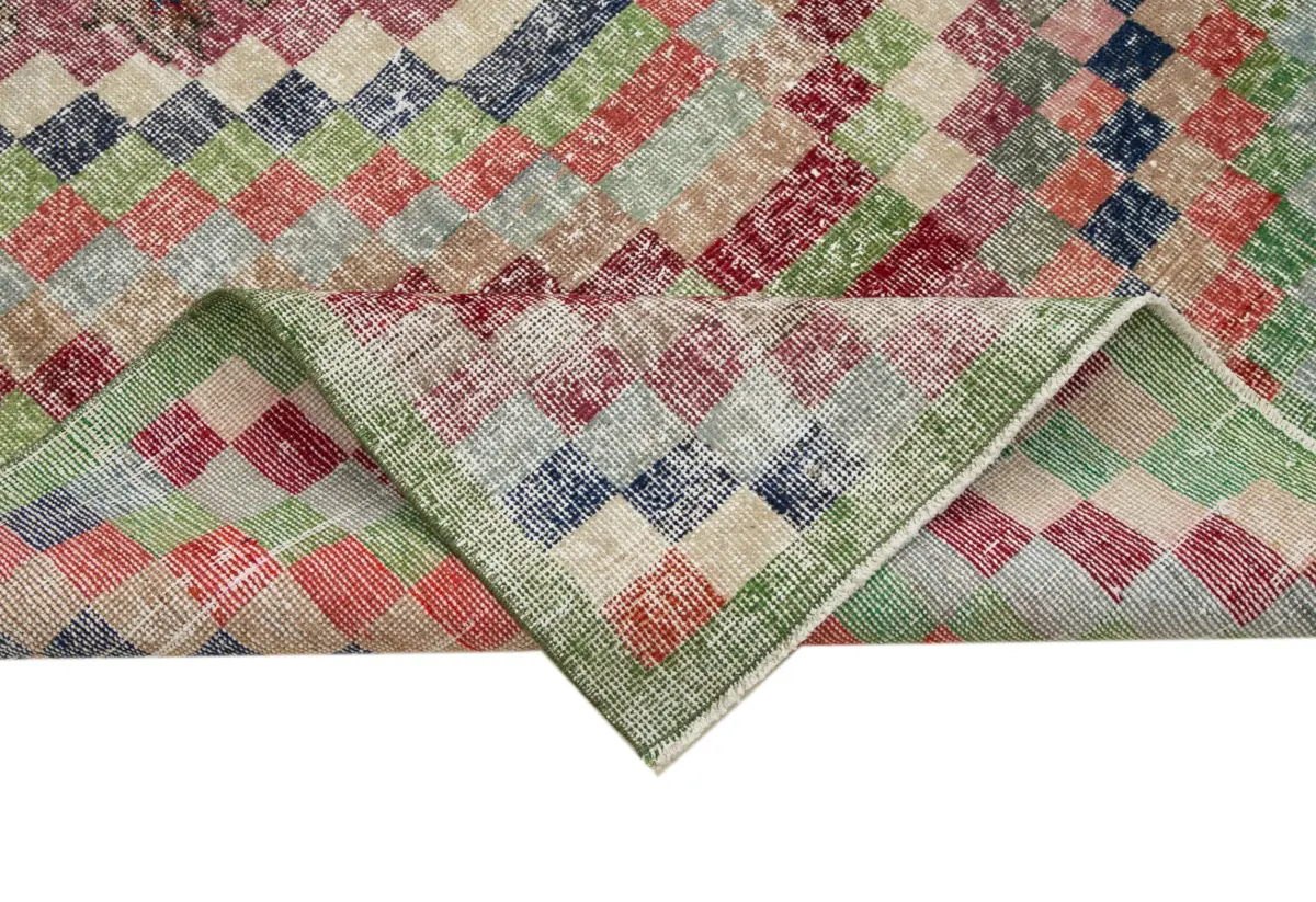 Damalı Modern Dizayn Geometrik Multi Renk Pamuk Üstü Yün El Dokuma Halı-143x278 - Görsel 6