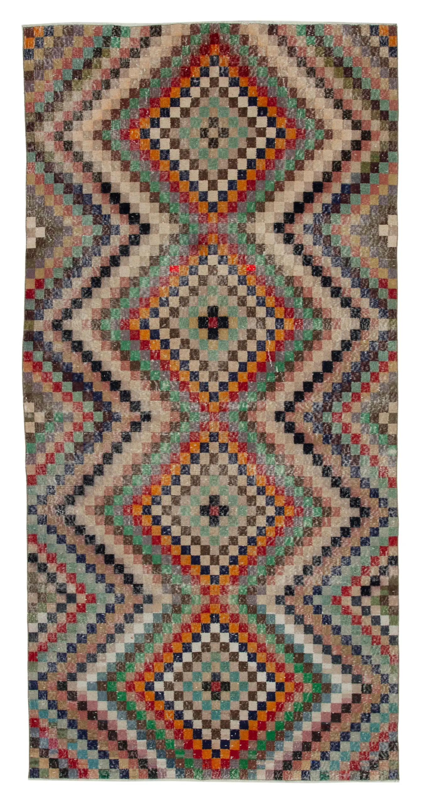 Rc_30015_0_Multicolor_Geometric_Rugs Damalı Modern Dizayn Geometrik Multi Renk Pamuk Üstü Yün El Dokuma Halı-148x302 - Görsel 1