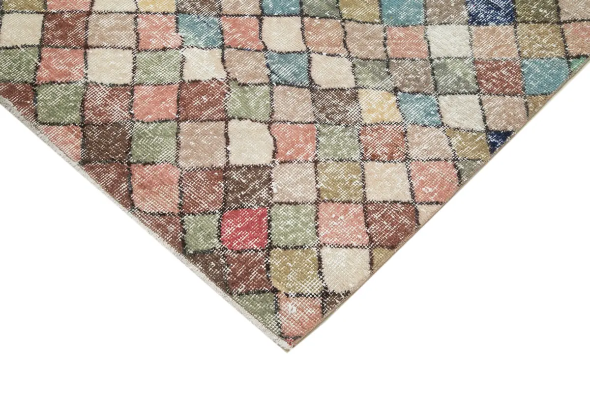 Damalı Modern Dizayn Geometrik Multi Renk Pamuk Üstü Yün El Dokuma Halı-155x270 - Görsel 4