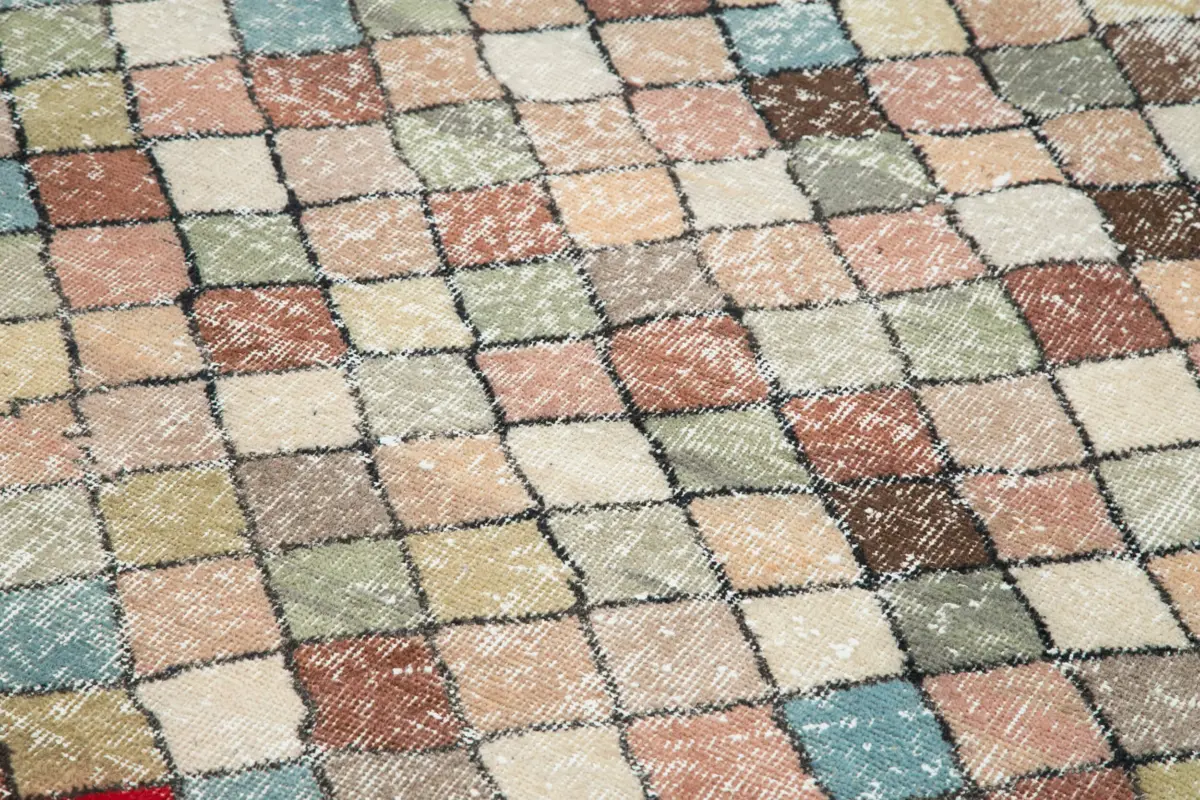 Damalı Modern Dizayn Geometrik Multi Renk Pamuk Üstü Yün El Dokuma Halı-155x270 - Görsel 5