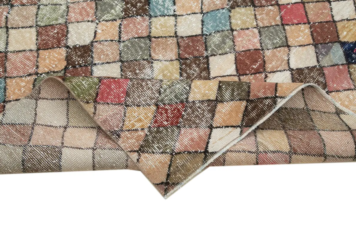 Damalı Modern Dizayn Geometrik Multi Renk Pamuk Üstü Yün El Dokuma Halı-155x270 - Görsel 6