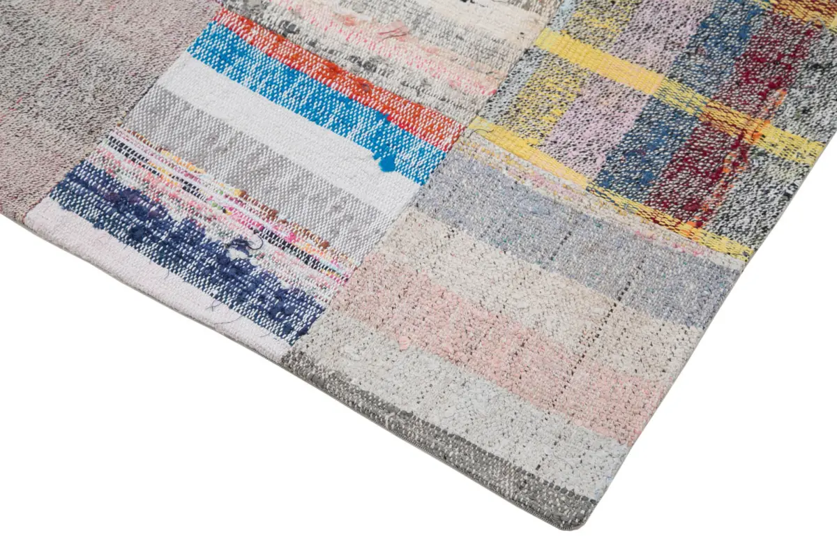 Chaput Patchwork Multi Renk Pamuk Üzerine Yün El Dokuma Kilim-200x250 - Görsel 4
