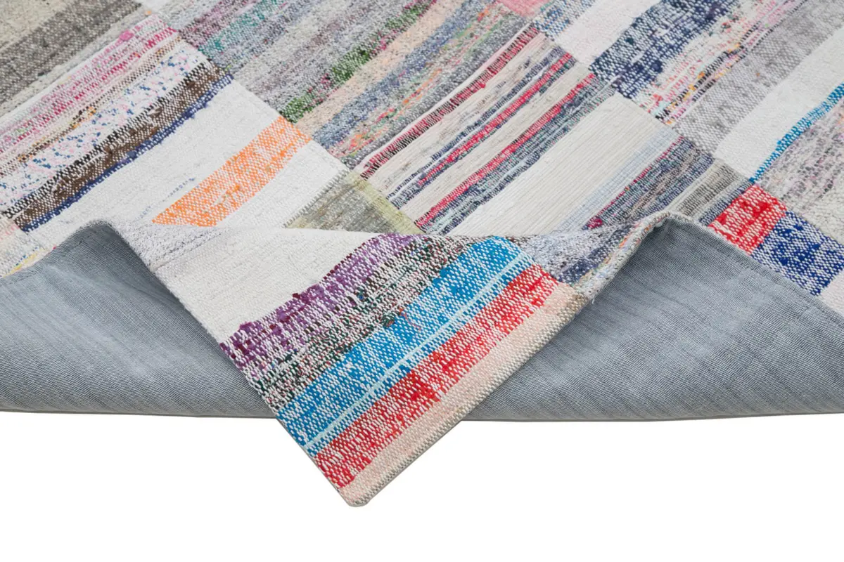 Chaput Patchwork Multi Renk Pamuk Üzerine Yün El Dokuma Kilim-200x250 - Görsel 5