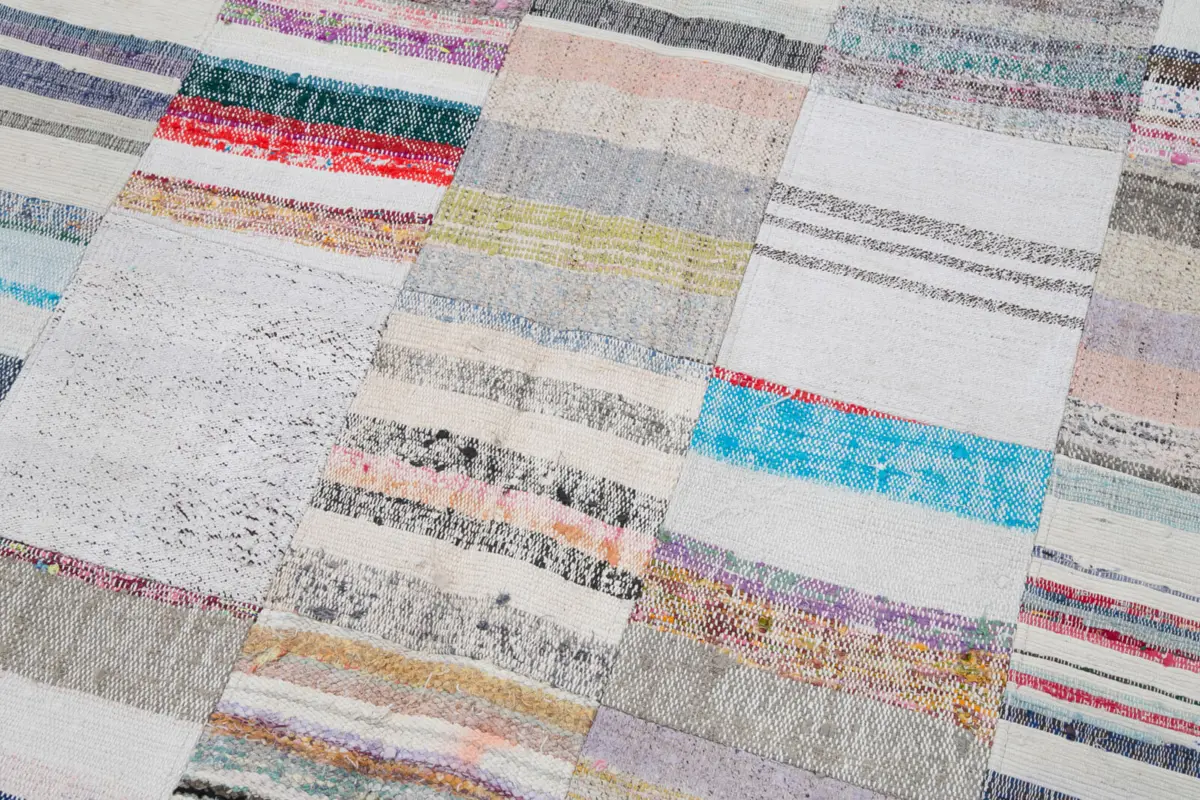 Chaput Patchwork Multi Renk Pamuk Üzerine Yün El Dokuma Kilim-200x250 - Görsel 6
