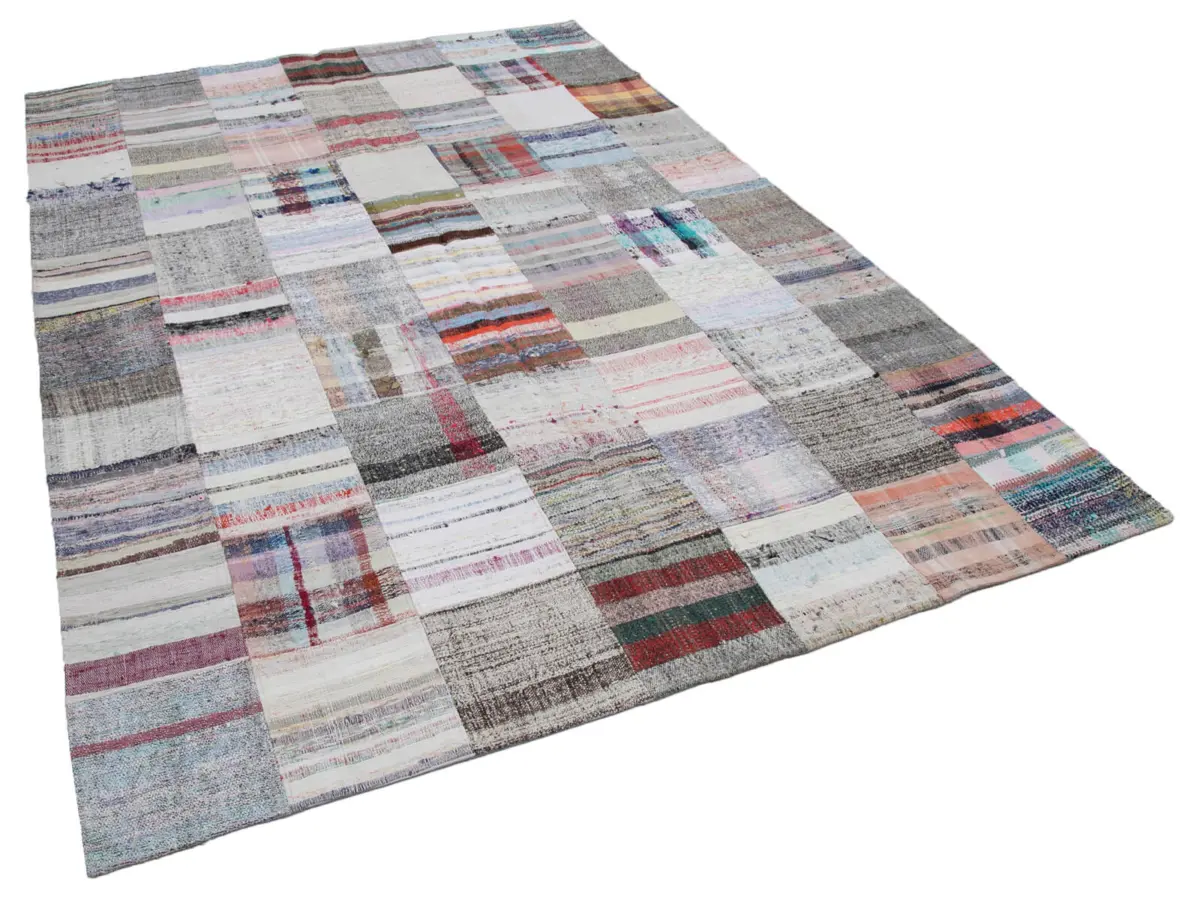 Chaput Patchwork Multi Renk Pamuk Üzerine Yün El Dokuma Kilim-211x304 - Görsel 2