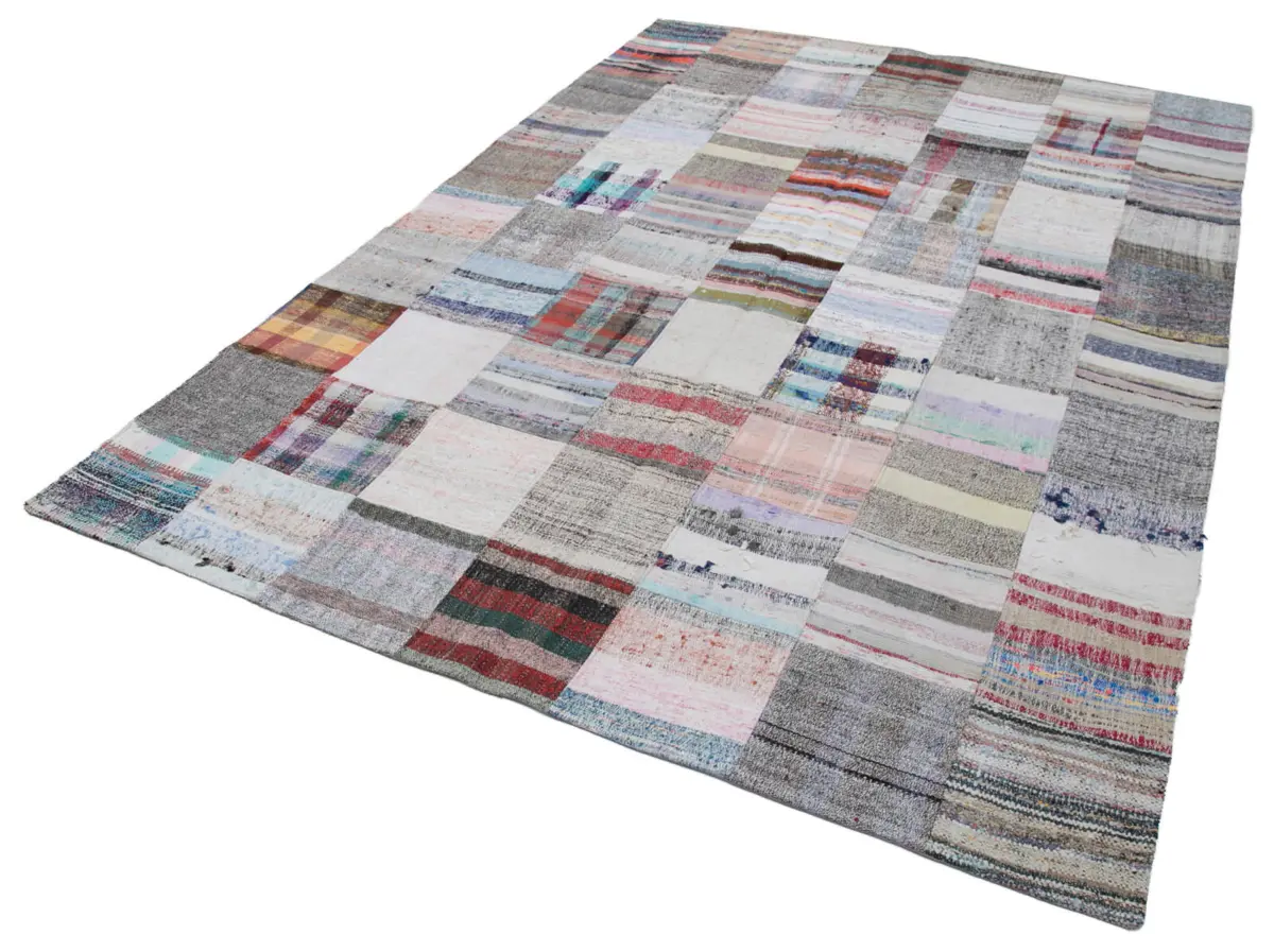 Chaput Patchwork Multi Renk Pamuk Üzerine Yün El Dokuma Kilim-211x304 - Görsel 3
