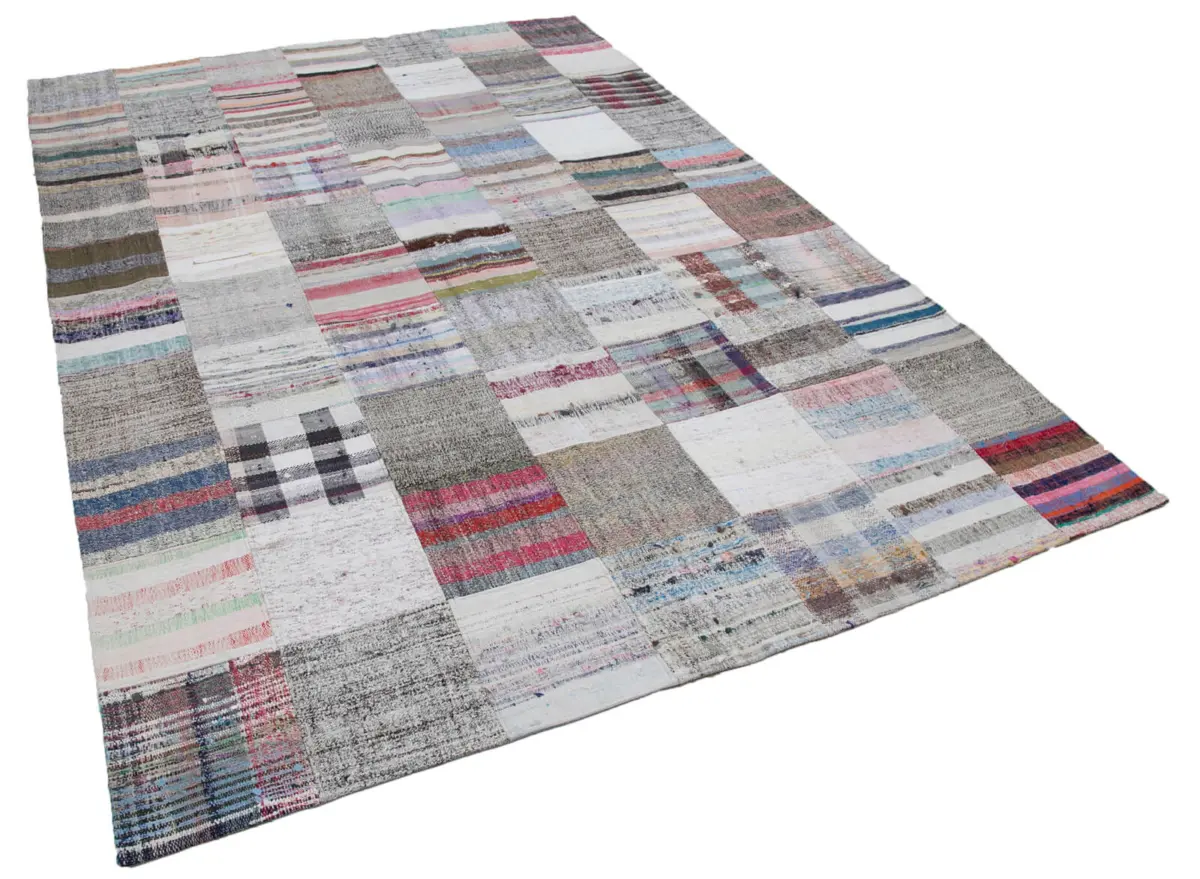Chaput Patchwork Multi Renk Pamuk Üzerine Yün El Dokuma Kilim-213x303 - Görsel 2