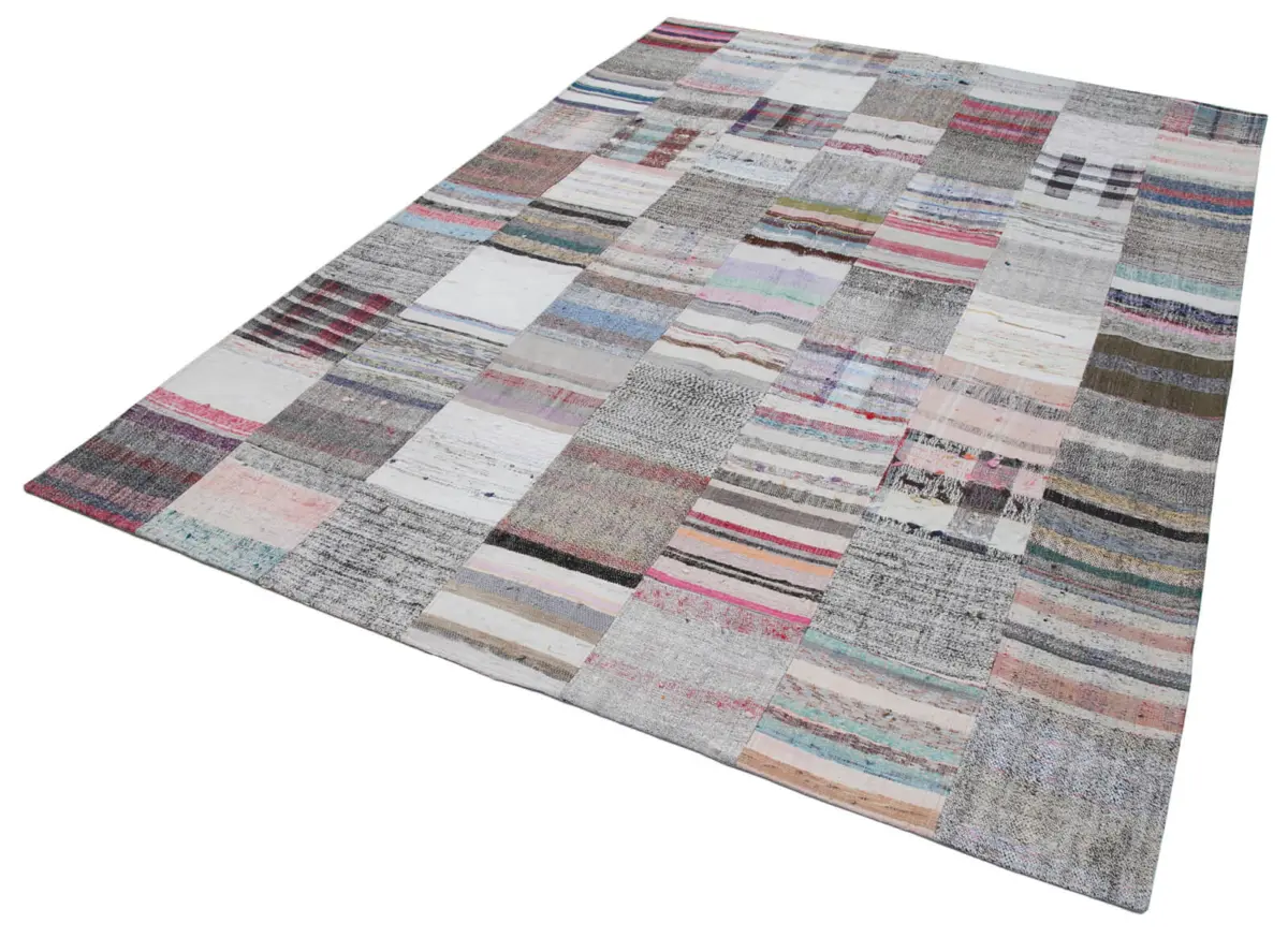 Chaput Patchwork Multi Renk Pamuk Üzerine Yün El Dokuma Kilim-213x303 - Görsel 3
